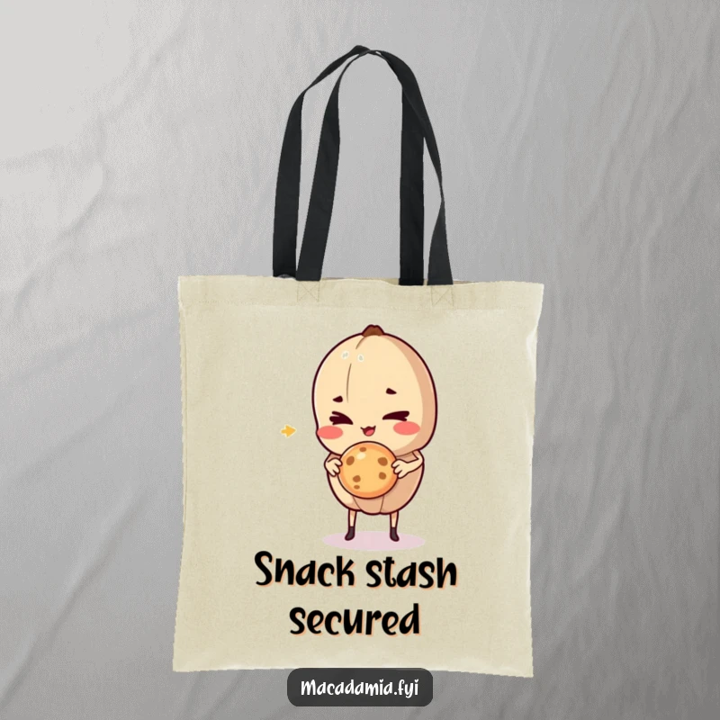 Funny Macadamia Nut character giving a mischievous wink while holding a tempting cookie mid-air, ideal for humorous, practical use.